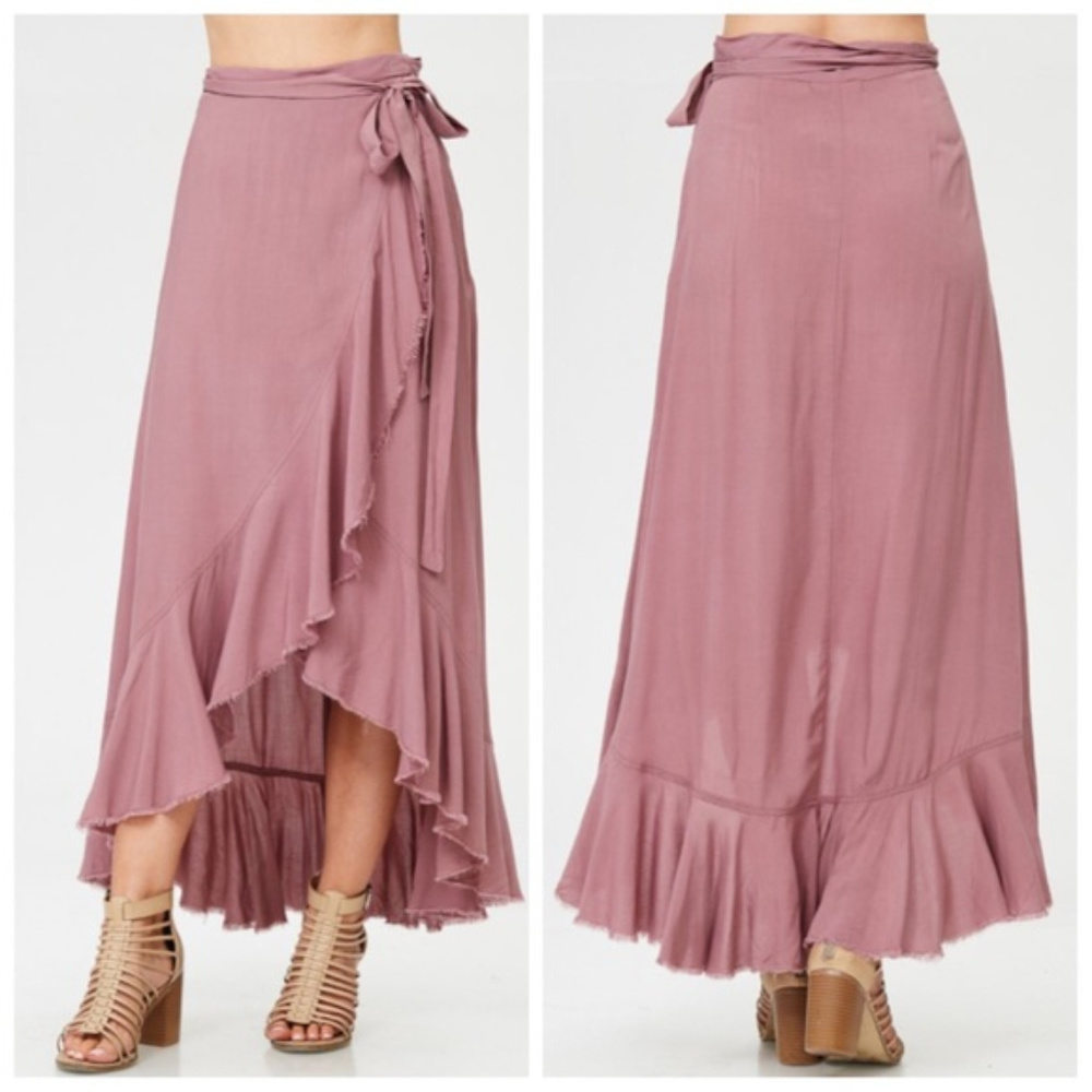 💖💖Rose pink high-low wrap skirt with ruffle hem - Picture 2 of 5
